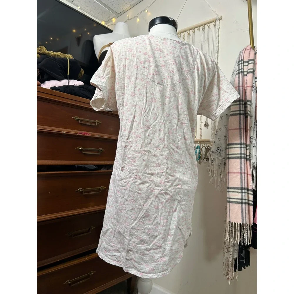Delicates Vintage Pink Floral Pointelle Knit Nightgown Short‎ Sleeve Lace Trim S
